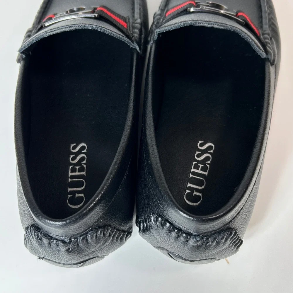 Guess GMASKERS Mens Black Pebbled Driving Loafers G Logo Webbing Size 8.5M